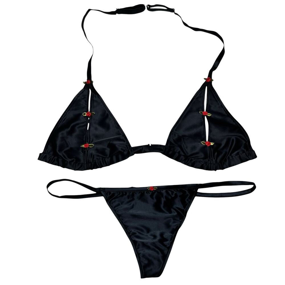 Savage X Fenty Naughty Bits Rosette Lingerie 2-Piece Set Black Caviar Size 2X